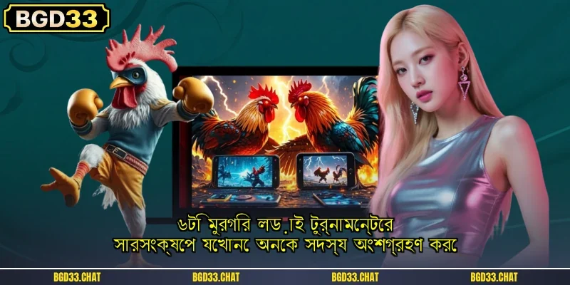 ৬টি মুরগির লড়াই টুর্নামেন্টের সারসংক্ষেপ যেখানে অনেক সদস্য অংশগ্রহণ করে